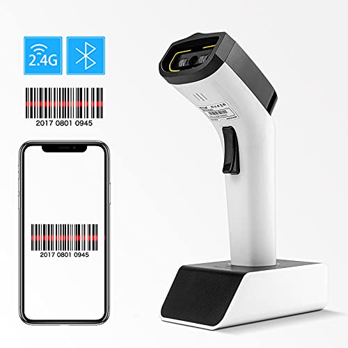 NETUM 1D Barcode Scanner, Wireless Bluetooth with Cradle, DS5000-White - color: White