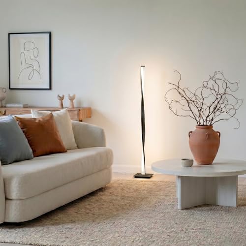 Brightech Helix LED Floor lamp, Bright Floor Lamp for Living Rooms & Bedrooms, 48" Tall Pole Lamp, Dimmable Standing Lamp - Black - color: Warm White Light with Black Frame