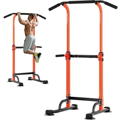soges Power Tower Pull Up Bar Station, Free Standing Pull Up Rack Dip Station for Home Gym, Height Adjustable Home Strength Training Fitness Workout Equipment - color: Orange