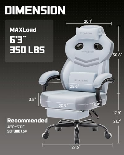 GTPLAYER Big & Tall Gaming Chair, Wide Seat with Footrest, Light Blue - color: 07 Light Blue
