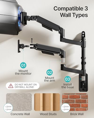 Dual Wall Mount Monitor Arm for 17-49" Ultrawide Screens | Heavy Duty Wall Mount Stand Holds up to 44 LBS - size: Dual