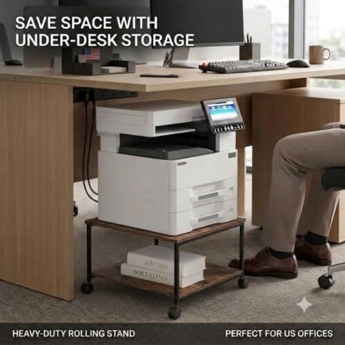 2-Tier Under Desk Printer Stand, 19.5" x 19.5" Large Rolling Printer Cart - color: Wood, size: 2-Tier