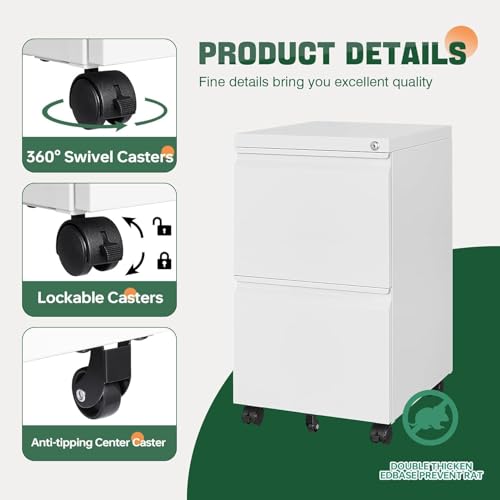 GarveeHome Heavy-Duty 2-Drawer Metal Filing Cabinet with Lock White - size: 26.18"H-2 Drawers
