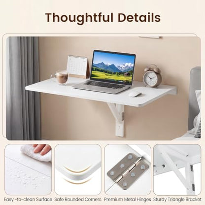 Tangkula 31.5" Wall Mounted Folding Desk, Drop-Leaf Floating Desk with Spacious Surface, Space-Saving Foldable Wall Table for Study, Bedroom, Laundry, Balcony & Small Spaces - color: White