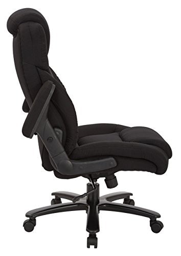 Office Star Big and Tall Deluxe High Back Adjustable Executive Office Chair with Padded Flip Arms, Black Fabric - color: Black Fabric
