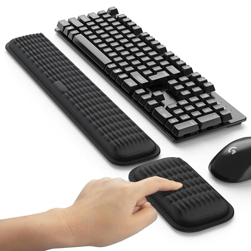 MEKASS Ergonomic Wrist Rest for Keyboard and Mouse, Soft Memory Foam Keyboard Wrist Rest Set with Non-Slip Silicone Base, Easy Typing, Pain Relief, Comfort for Office, Work, Gaming (Classic Black) - style: Black