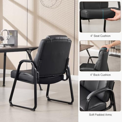 Okeysen Big & Tall Waiting Room Chairs Set of 8, PU Leather Reception Guest Chair with Padded Arm Rest, Office Desk Chair with Sled Base No Wheels, for Office Meeting, Conference Room, Lobby, 500lb - color: Black, size: Set of 8
