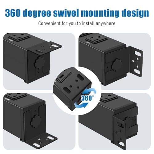 HHSOET 8 Outlet PDU Power Strip, 1U Rack Surge Protection, 6FT, Black, 1 | Metal Mountable Outlet with Independent Switch, for Network Server Audio Equipment Racks, 1200J - size: 6ft