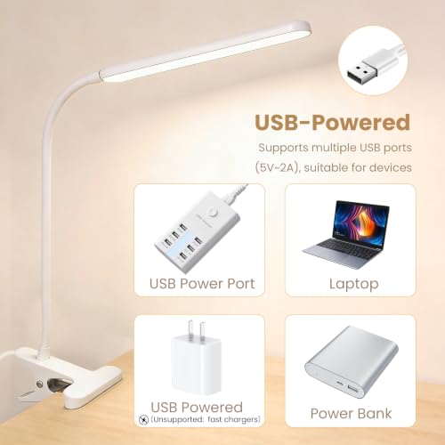 Clip on LED Light for Easel Painting & Nail Tech, White | 3 Color Modes,10 Brightness Levels,USB Powered,Clamp Lamp for reading,Artists, Manicurist and Desk - color: White