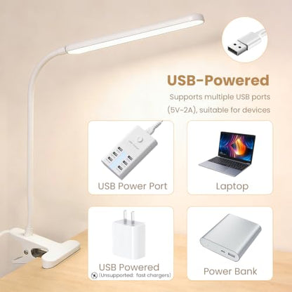 Clip on LED Light for Easel Painting & Nail Tech, White | 3 Color Modes,10 Brightness Levels,USB Powered,Clamp Lamp for reading,Artists, Manicurist and Desk - color: White