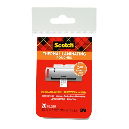 Scotch Thermal Laminating Pouches Premium Quality, 5 Mil Thick for Extra Protection, 20 Pack Business Card Size Laminating Sheets, Our Most Durable Lamination Pouch, 2.3 x 3.7 inches (TP5851-20) - style: Business Card