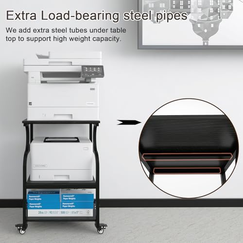 Natwind 3 Tier Large Printer Stand, 24"x20", with Charging Station,Black - color: Black