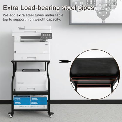 Natwind 3 Tier Large Printer Stand, 24"x20", with Charging Station,Black - color: Black