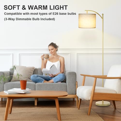 LALISU Standing Floor Lamp for Living Room, Linen Shade Floor Lamp, Gold - color: Gold