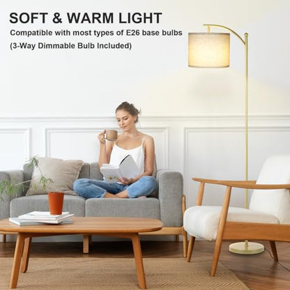 LALISU Standing Floor Lamp for Living Room, Linen Shade Floor Lamp, Gold - color: Gold