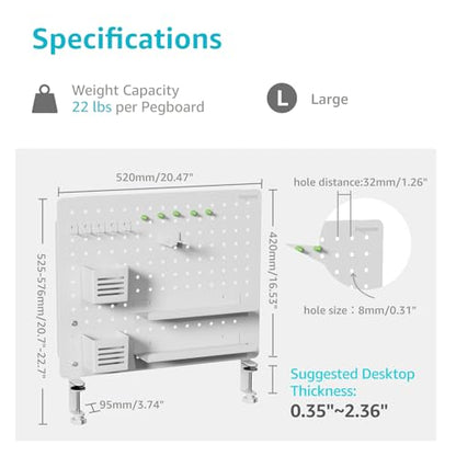 PEGZONE Clamp on Desk Pegboard, 20.4" x 16.5", with 15 Accessories, White - color: White, size: Large