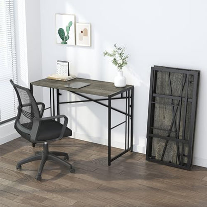 Lutown-Teen 40 inch Folding Desk No Assembly Required, Black Oak - color: Black Oak, size: 40 Inch