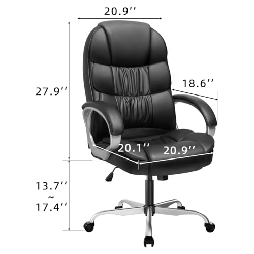 Furmax Leather High Back Office Chair Ergonomic Executive Office Chair Swivel Computer Desk Chair Lumbar Support Soft Cushioned Padded Arms (Ink Black) - color: Ink Black