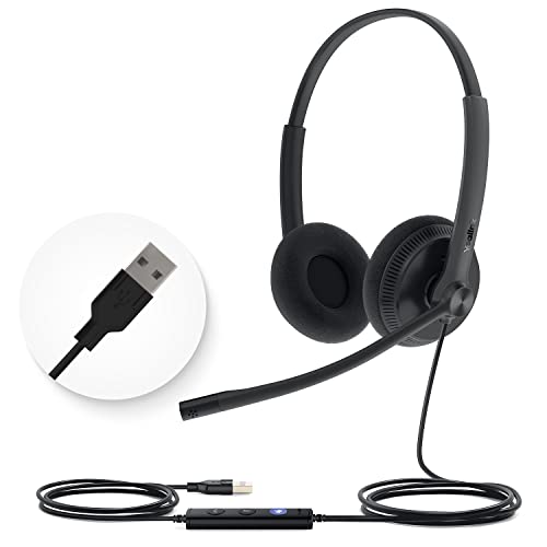 Yealink UH34 Lite Wired Headset,USB-A, Noise Canceling Mic,in-Line Controls - color: Dual-Ear (Foam Earpads), size: USB-A (1 Pack)