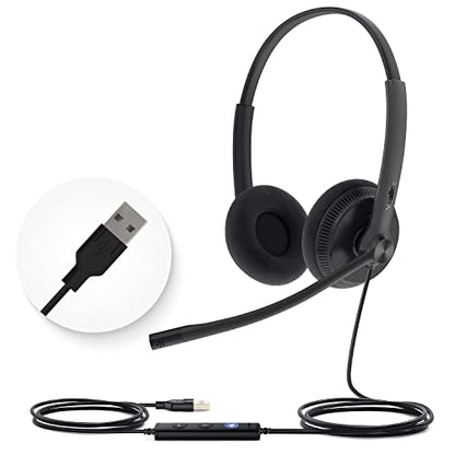 Yealink UH34 Lite Wired Headset,USB-A, Noise Canceling Mic,in-Line Controls - color: Dual-Ear (Foam Earpads), size: USB-A (1 Pack)