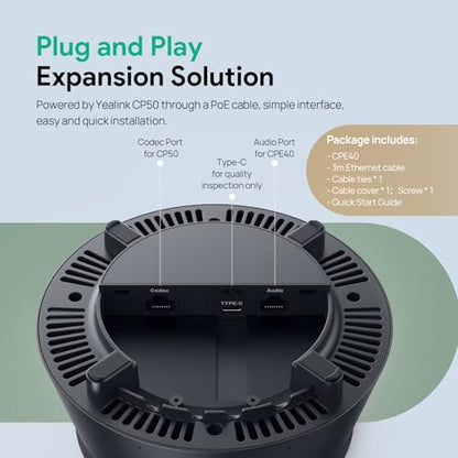 Yealink CPE40 Conference Speaker Expansion Microphone for CP50 | AI Noise Cancellation,8 360 Omni Mics Array,19.6ft Pickup,Daisy Chain up to 7 Speakerphones for Zoom,Teams,Large Meeting Room - size: CPE40