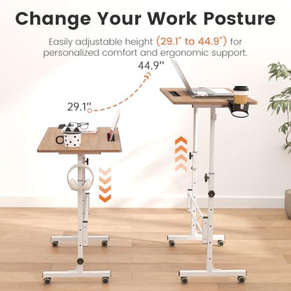 Hadulcet Small Standing Desk with Wheels, Rolling Desk Adjustable Height - color: Oak, size: 31.5" without Charging