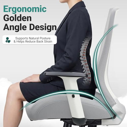 Big and Tall Home Office Desk Chair 400lb Capacity for Heavy People, Ergonomic Wide Mesh Desk Chair with Stepless Recline & Lock, 5.5" Thick Cushion, High Back, Adjustable Height & Armrests - color: White