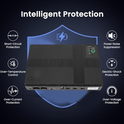 Zunate UPS Battery Backup Power Supply Compact Uninterruptible Power Supply with 6 Outputs POE LAN Port for WiFi Router Modem Camera Security System Black ABS 180x105x32mm (US Plug)