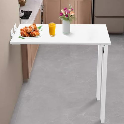 Folding Table Folding Dining Table with 132 Lbs Load Capacity & Spacious Desktop(29.5*15.7 In) Tall Fold Down Dining Desk Wall Mounted Foldable Desk for Study Rooms, Home Offices, Lounges(White) - color: White