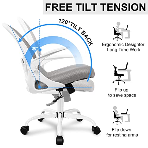 Office Chair Ergonomic Desk Chair with Flip up Armrests Swivel Breathable Desk Mesh Computer Chair with Adjustable Lumbar Support and Height for Conference Room (Gray) - color: Grey