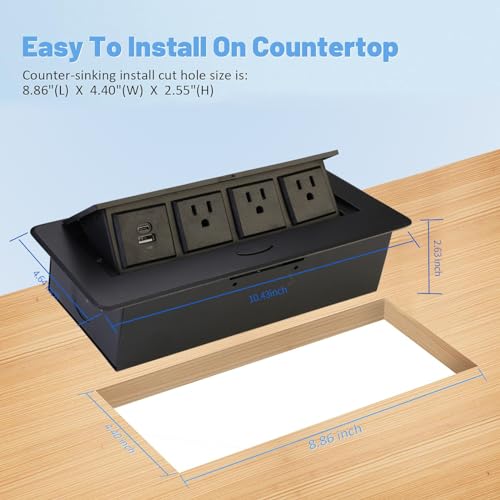 Pop Up Power Outlet, Conference Table Recessed Power Outlet Desktop Socket with PD 20W USB C Fast Charge, Stainless Steel Receptacle Outlet for Conference Office Countertop