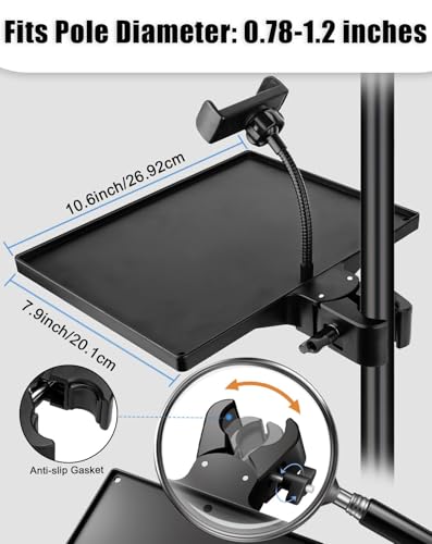 BILIONE Mic Stand Tray 10.6" x 7.8" Large with Crab Clamp for Mixers & Gear - style: Tray with Phone Holder
