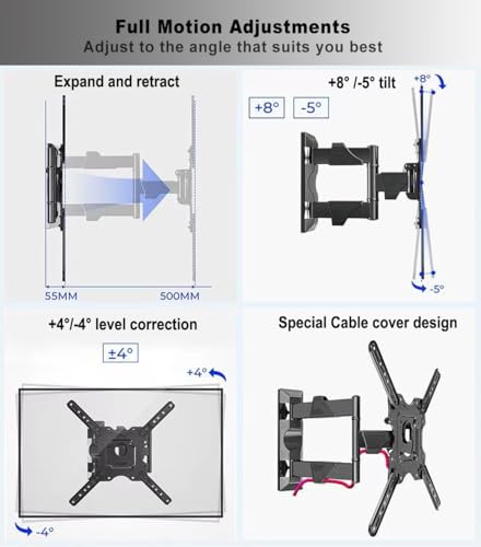 NB North Bayou TV Wall Mount, Full Motion TV Wall Bracket for Most 32-55 Inch TV/Flat Screen/LED/Monitors, Swivel Tilt with Articulating Arms, Rotating, Max VESA 400x400mm up to 60lbs