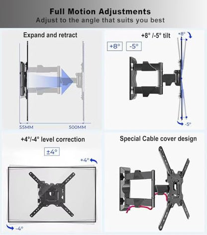NB North Bayou TV Wall Mount, Full Motion TV Wall Bracket for Most 32-55 Inch TV/Flat Screen/LED/Monitors, Swivel Tilt with Articulating Arms, Rotating, Max VESA 400x400mm up to 60lbs