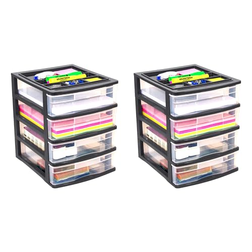 Gracious Living 4 Drawer Desktop & Countertop Organizer w/Organization Lid for Craft Storage, Office Supplies & School Supplies, Black/Clear (2 Pack) - size: 2 Pack