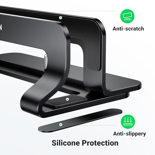 UGREEN Vertical Laptop Stand Holder for Desk Compatible with MacBook Pro, MacBook Air Stand Vertical Aluminum Adjustable for Up to 17.3 Inch Gaming Laptop, Black | Laptop Stand Aluminum PC Holder Compatible with MacBook MateBook Chromebook Surface Dell HP