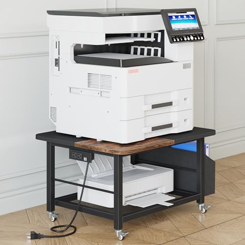 YAOHUOO 23.6" Large Printer Stand with Power Outlet,3D Printer Table - color: Rustic Brown