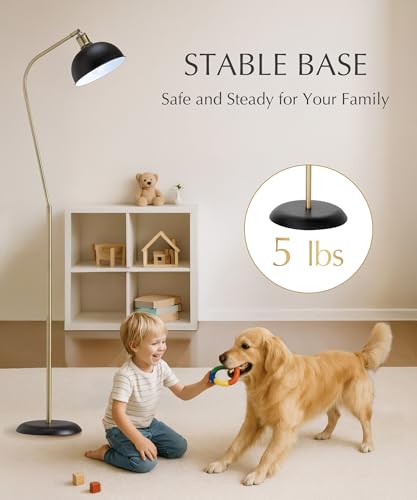 HarvestLand Halo Brass Floor Lamp with Adjustable Head Reading Light - color: Black