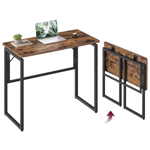 VASAGLE Folding Desk, Small Computer Desk, Foldable Table 31.5 Inch - color: Rustic Brown, size: 31.5"