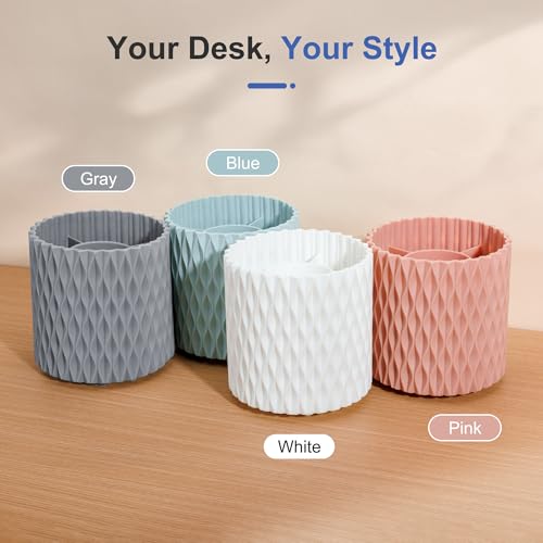 Pencil Holder - 360° Rotation, 5 Slot Desk Supplies For Women Office Aesthetic. Pencil Holder For Office&School, Desk Accessories(Pink) - color: pink