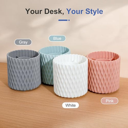 Pencil Holder - 360° Rotation, 5 Slot Desk Supplies For Women Office Aesthetic. Pencil Holder For Office&School, Desk Accessories(Pink) - color: pink