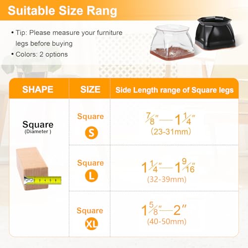 CHUNZEXI 36 Pack Square Chair Leg Floor Protectors for Hardwood Floors, Silicone Felt Covers Pads Caps, Protect Wood Furniture Feet Floors Noise Reduce and Scratch (Square X-Lager) - color: Clear-36pack, size: Square XL