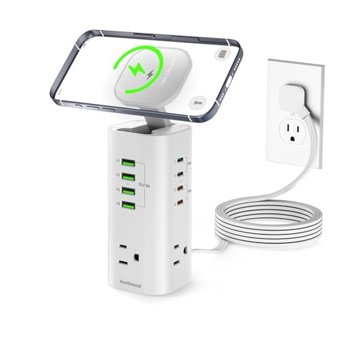 160W Fast Charging Station, TenTrend Power Strip Tower, 5FT Extension Cord | Charging Tower with 3AC Outlets & 8 USB Ports(4 USB-C), Foldable 15W Charging, Dorm, Office Desk Supplies - color: White, size: 5 FT - 160W Fast Charing