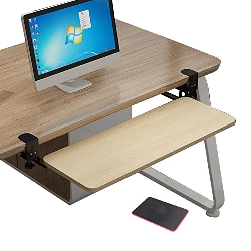 V3VOGUE Wooden Keyboard Tray Under Desk Push-Pull Keyboard Drawers Computer Keyboard Stand - Height Adjustable - Clamp-On - Keyboard and Mouses Storage Shelves, with Mouses Pads - color: Walnut, size: 750*250 mm (30*10 Inch)