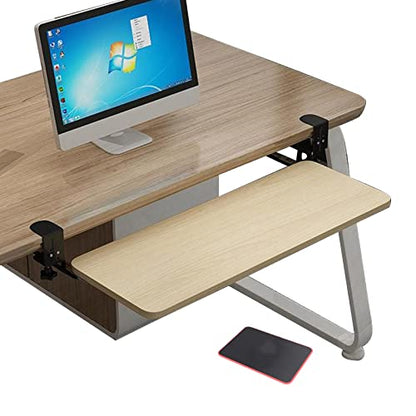 V3VOGUE Wooden Keyboard Tray Under Desk Push-Pull Keyboard Drawers Computer Keyboard Stand - Height Adjustable - Clamp-On - Keyboard and Mouses Storage Shelves, with Mouses Pads - color: Walnut, size: 650*250 mm (26*10 Inch)