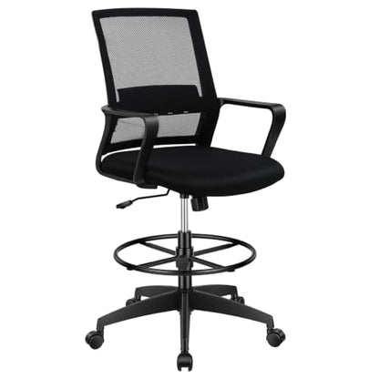 BestOffice Drafting Chair Tall Office Chair Adjustable Swivel Rolling Mesh Height with Lumbar Support Arms Footrest Mid Back for Adults Standing Desk Drafting Stool(Dark Black) - color: Dark Black