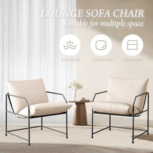 Accent Chair Living Room Chairs Accent Chairs Set of 2 Comfy Reading Chair for Bedroom Upholstered Lounge Chair Mid Century Modern Arm Chair Side Sofa Chair Armchair Waiting Room Chairs(Cream, 2) - color: Cream