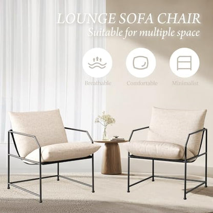 Accent Chair Living Room Chairs Accent Chairs Set of 2 Comfy Reading Chair for Bedroom Upholstered Lounge Chair Mid Century Modern Arm Chair Side Sofa Chair Armchair Waiting Room Chairs(Cream, 2) - color: Cream