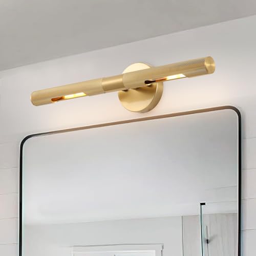 Brushed Brass Picture Light 19 inches Modern Gold Wall Sconce with Knurled Texture Cylinder Metal Shades Rotatable 360°Indoor Wall Lighting Fixture Bathroom Vanity Light Bedroom Living Room - color: 19 inches Gold-Knurled Texture Shades