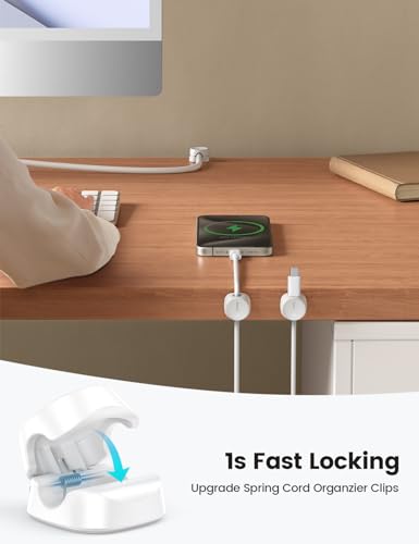 Lamicall 8 Pack Cord Organizer, [1s Lock] Cable Management Clips | Spring-Powered Cord Holder, Adhesive Phone Charger Keeper for Nightstand Desk Car, Office Home College Dorm Accessories - size: 8Pack - 1Slot